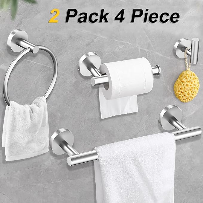 Cilee 10 Piece Brushed Nickel Bathroom Accessories Set, 16 inch Brushed Nickel Bathroon Hardware Set Towel Bar Ring Toilet Paper Holder Robe Towel Hook SUS304 Stainless Steel | Brushed Nickel Bathroon Hardware Set Towel Bar Ring Toilet Paper Holder Rob...