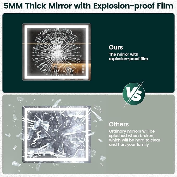 30" x 36" LED Bathroom Mirror with Lights, Memory Vanity Mirror | Anti-Fog, 3 Color Modes, Dimmable, Front Lit, Memory Function, Tempered Glass, Lighted Bathroom Mirror for Wall