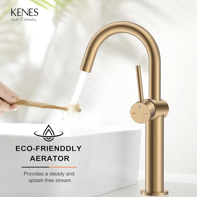 Champagne Bronze Vessel Sink Faucet, 1 Handle Tall Bathroom Faucet | Vessel Bowl Faucet with Pop Up Drain & Supply Lines, Lead-Free cUPC & NSF Certified, 1 Hole Faucet for Vanity RV Restroom