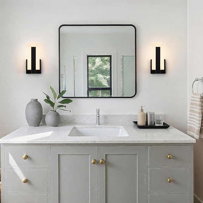 Modern LED Wall Sconces, 3000K Warm White Indoor Black Wall Light, 8W Acrylic Hardwired Wall Mounted Lights for Hallways, Bedrooms, Hallways,Corridor,Home Room Decor