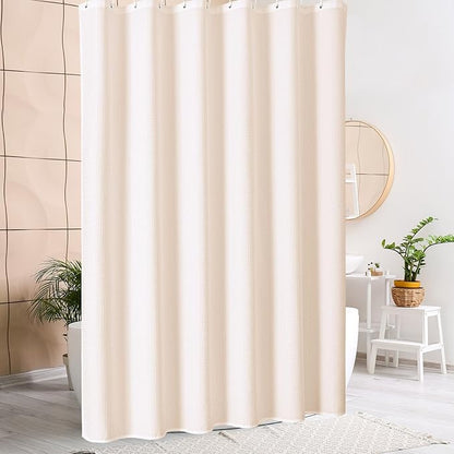 MitoVilla Extra Long Shower Curtain 72 x 84, Pink 84 inch XL Waffle Fabric Shower Curtains for Modern Luxury Bathroom Decor, Waffle Weave Textured Weighted Shower Curtain 84 inch, Blush Pink