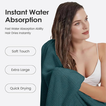 JML Microfier Bath Towels Set of 2, Large Microfier Body Towel for Adult, 30" x 60", Oversized, Soft, Super Absorbent, Fast Drying, Use for Sauna,Gym,Sport, Fitness, Yoga, Diamond Cross Grid Teal