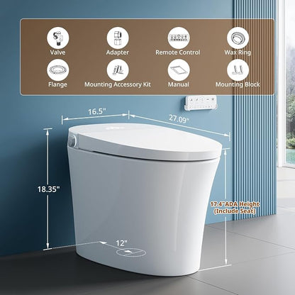 Uncle Brown Smart Toilet UBST12P, Advanced Bidet toilet with Powerful 1000g MaP Flush Score, ADA Height, Foam Shield, PlasmaClean Technology, Heated Seat, Auto-deodorization, Dryer