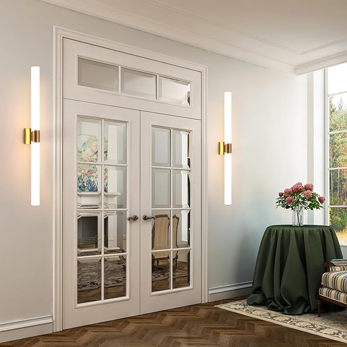 39" Gold Bathroom Vanity Lights, Wall Sconce with Acrylic Shade | Modern Wall Light for Bathroom Bedroom Living Room Hallway