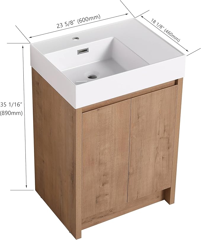 24'' Freestanding Bathroom Vanity, 24 Inch Floor Stand Bathroom Vanity with Sink, Single Resin Sink Cabinet Set, Modern Storage Cabinet, with Soft Closing Door, B03624IMO-+24120LMO