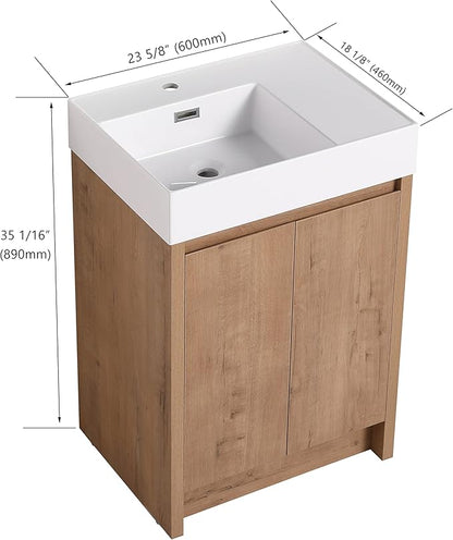 24'' Freestanding Bathroom Vanity, 24 Inch Floor Stand Bathroom Vanity with Sink, Single Resin Sink Cabinet Set, Modern Storage Cabinet, with Soft Closing Door, B03624IMO-+24120LMO