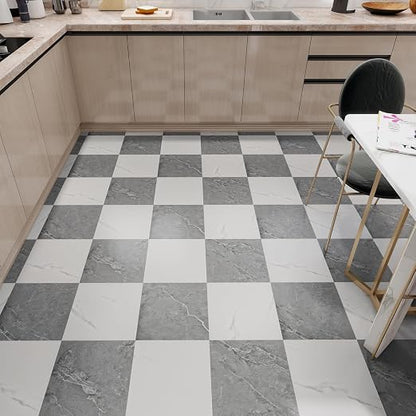 Peel and Stick Floor Tile 10-Pack 12 x 12 inch,Self-adhesive Waterproof Vinyl Flooring Plank for Bathroom,Kitchen, Dining Room, Bedrooms, Cover 10 Sq. Ft Grey & White Marble (5 Tiles per Color)