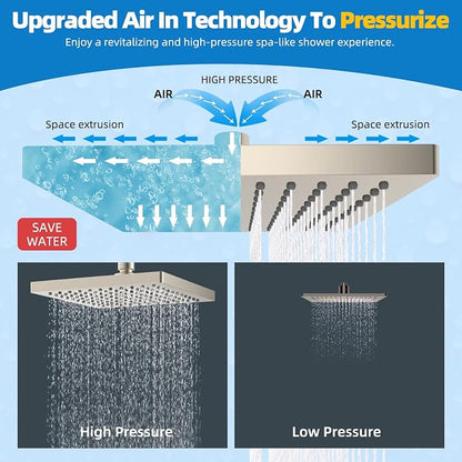 Hibbent cUPC Certified Thickness Metal 8'' Rain Shower Head, Brushed Nickel | High Pressure Shower Head, Bathroom Waterfall Shower Heads, High Flow Fixed Showerheads with Adjustable Brass Ball Joint