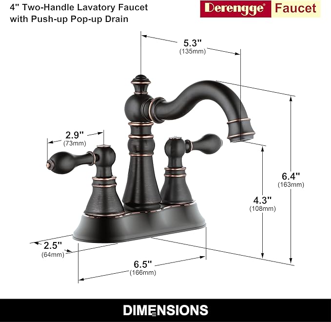 Two Handle Oil Rubbed Bronze Bathroom Sink Faucet 3 Hole with Pop up Drain Assembly, Classic 4 Inch Centerset Bathroom Lavatory Faucet with 360° Swivel Spout,EW-516-NB