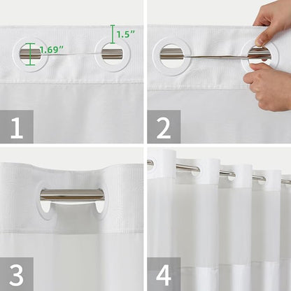 eachope No Hook Boho Arch Shower Curtain with Snap-in Liner Set,71x80,White | 230GSM Thick Fabric,Easy to Install,Sheer Window,Magnetic Weighted Hem,Waterproof & Machine Washable,for Bathroom,Hotel