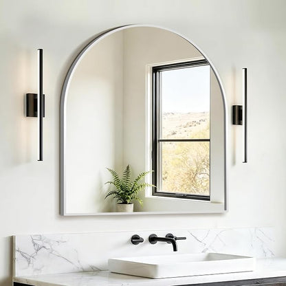 FICTOR 30" x 32" Arched Bathroom Vanity Mirror for Over Sink, Silver | Anti-Rust Metal Framed, HD Tempered Shatter-Proof Glass, Modern Wall Mirror for Entryway, Living Room, Bedroom