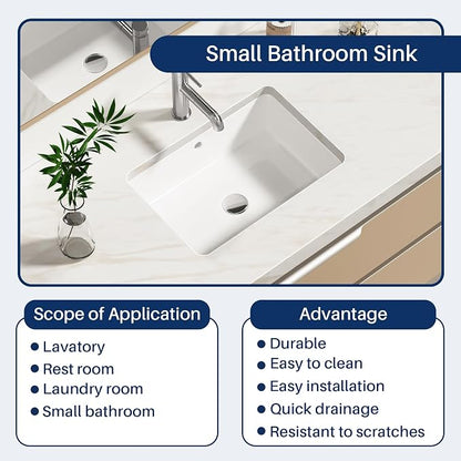 Enbol 17x12 inch Undermount Bathroom Sinks Rectangular White Porcelain Vessel Sink Modern Under Counter Lavatory Basin ECU1510