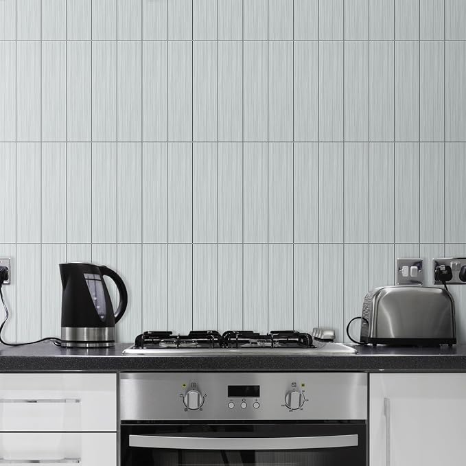 AULIGET 3" x 12" Peel and Stick Backsplash Wall Tiles, PVC Composite Stick on Tiles for Backsplash Kitchen, Bathroom, Laundry Room, Camper, Fireplace (4, Brushed Metal)