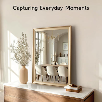 2 Pack Brushed Gold Bathroom Mirrors for Over Sink, 22x30 Inch | Champagne Gold Rectangle Vanity Mirror for Bedroom, Entryway, Living Room Decor, Aluminum Framed, Curved Wide Edge