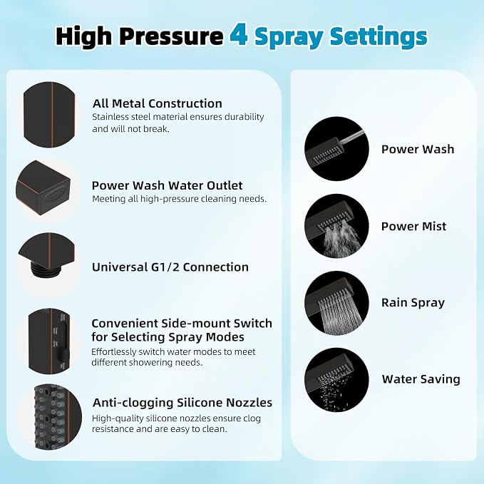 Hibbent 10'' Filtered Shower Head with 4-Spray Handheld, Oil Rubbed Bronze | High Pressure Showerhead Combo, 12'' Adjustable Extension Arm, Shower Filter, Extension Bar, Easy Reach Holder, 71'' Hose