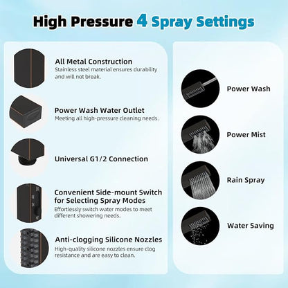 Hibbent 10'' Filtered Shower Head with 4-Spray Handheld, Oil Rubbed Bronze | High Pressure Showerhead Combo, 12'' Adjustable Extension Arm, Shower Filter, Extension Bar, Easy Reach Holder, 71'' Hose