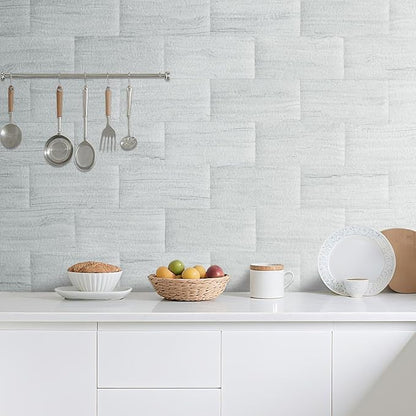 AULIGET 2-Piece Light Shale Peel and Stick Backsplash Wall Tiles, 6" x 12" PVC Faux Stone Stick on Tile for Backsplash Kitchen, Bathroom, Laundry Room, Camper, Fireplace