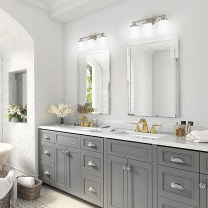 Brushed Nickel Bathroom Light Fixtures,3-Light Nickel Vanity Lights, Bathroom Lights Over Mirror,Modern Wall Sconces with Frosted Glass Shades for Bathroom,Living Room