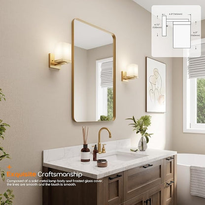 Vanity Lighting Fixtures with White Frosted Glass Shade, Brushed Gold Wall Lamps Over Bathroom Mirror for Bedroom Living Room Porch, 2 Pack T003GD-L1-P2