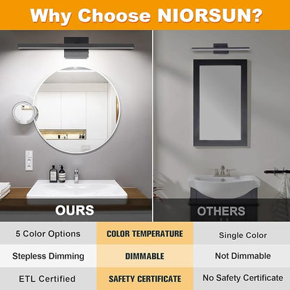 23.6 inch Black Bathroom Vanity Light,14W 5CCT Dimmable LED Bathroom Lighting Fixtures Over Mirror, Modern Vanity Lights for Bathrooms Restroom Mirror- ETL Certified