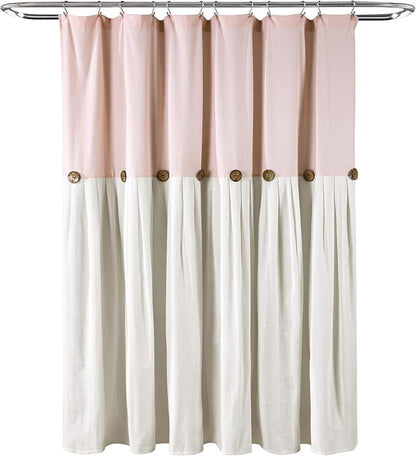 Lush Decor Linen Button Shower Curtain, 72" W x 72" L, Blush & Off White - Pink Bathroom Curtain - Fabric Shower Curtains - Farmhouse Bathroom Decor (Pack of 6)