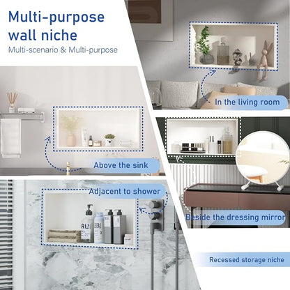 24"x12" Shower Niche Insert Tile Ready ，Stainless Steel Recessed Shower Caddy ，Bathroom remodel，Matte White （ 24 x 12 in）