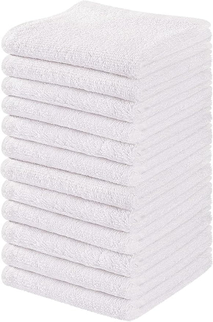 Towel and Linen Mart 100% Cotton - Wash Cloth Set - Flannel Face Cloths, Highly Absorbent and Soft Feel Fingertip Towels (White, Pack of 12)