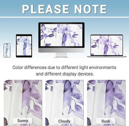 No Hook Floral Shower Curtain with Liner, Eucalyptus Purple, 71x74 | Snap in Liner, 3 in 1, Water Repellent, Easy Install, Machine Washable, Hotel Style for Bathroom, Watercolor Pattern