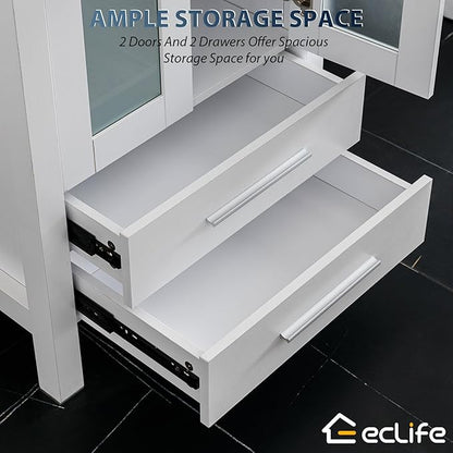 eclife 84" Modern Bathroom Vanity Sink Combo Freestanding Cabinet with Small Side Cabinet, White Rectangle Ceramic Vessel Sink, Water Save Faucet, Drain (White+T03)