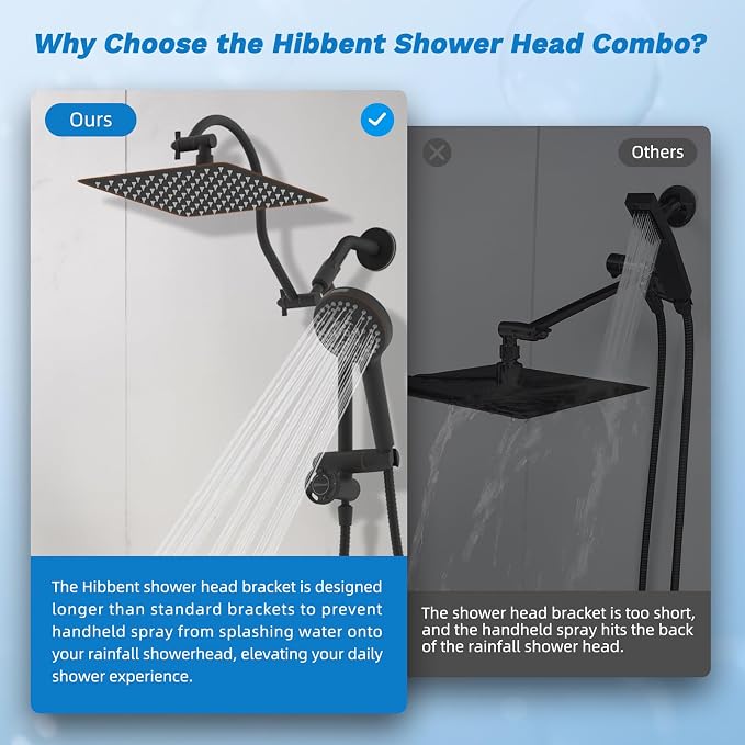 Hibbent High Pressue All Metal 10" Rainfall Shower Head, Handheld 10-Spray | cUPC Certified Oil-Rubbed Bronze Dual Showerhead Combo, 4-way Diverter with Pause Mode, Extension Arm, 71'' Hose & Holder