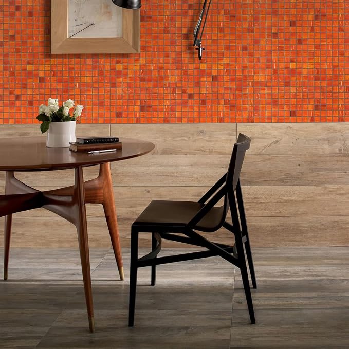 11.5 sq.ft Orange Glass Mosaic Tile for Bathroom, Pool, Kitchen Backsplash | Waterproof Wall & Floor Tile. Heat & frost resistant outdoors. Mesh-mounted easy install. Use any grout. Easy clean. 10pcs.