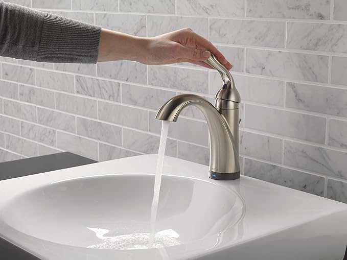 Delta Faucet Lahara Single Hole Bathroom Faucet with Touchless Technology, Brushed Nickel Bathroom Sink Faucet, Single Handle Bathroom Faucet, Bath Faucet, Push Pop-Up Drain, Stainless 538T-SS-DST