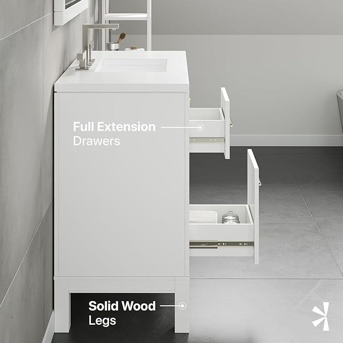 Eviva Cambridge 36 in. White Single Sink Bath Vanity with Quartz Top and Undermount Porcelain Sink