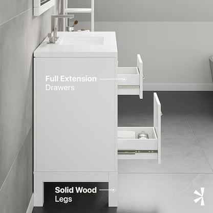 Eviva Cambridge 36 in. White Single Sink Bath Vanity with Quartz Top and Undermount Porcelain Sink