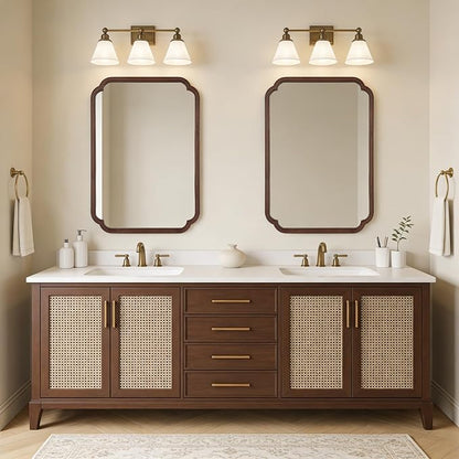28" x 40" Wood Bathroom Mirror for Wall Mounted, Rustic Rounded Corner Vanity Mirror for Entryway, Living Room or Bedroom Home Decorative [28" x 40" Walnut Color]