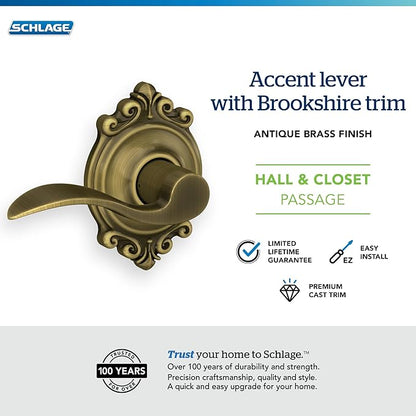 SCHLAGE Trim with SCHLAGE Hall and Closet Lever, Antique Brass (F10 ACC 609 BRK)