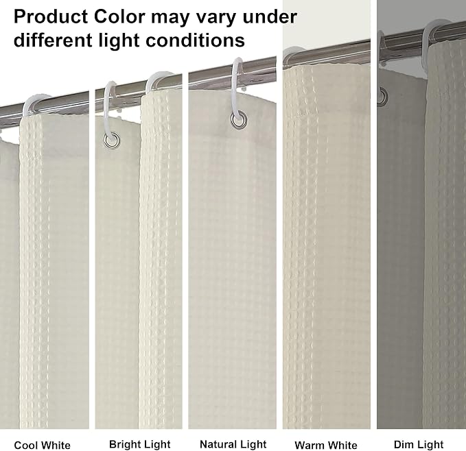 Stall Fabric Shower Curtain Set - 36x72, Waffle Weave 230GSM Heavy Duty Small Fabric Shower Curtains for Narrow Size, Machine Washable Bath Curtain with 12 Plastic Hooks, 36x72 Inch, Cream