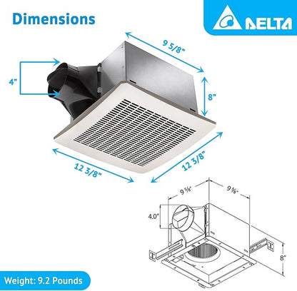 Delta Breez Signature Exhaust Ceiling Bath Fan 130 CFM Energy Efficient Quiet Operation Motor with Humidity Sensor and LED Indicator Light, White