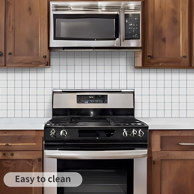 DEWOO Peel and Stick Backsplash Self Adhesive Wall Tiles White,10-Sheet | Checkered,Solid,Square,Sticky,for Kitchen,Bathroom,Laundry,Sink,12"×12"