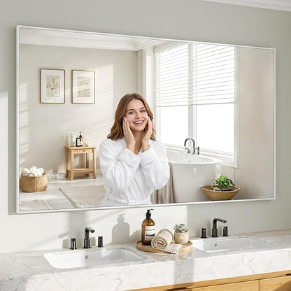 Koonmi White Rectangle Wall Mirror, 36x60 Inch Bathroom Mirror, Aluminum Frame Vanity Mirror for Entryway, Living Room, Bedroom Bathroom, Hangs Horizontally or Vertically