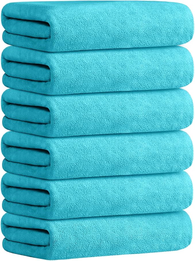 JML Microfiber Bath Towels Set, 27" x 55", 6 Pack, Sky Blue | Hanging Loop, Absorbent, Soft, Fast Drying, Lint free, Fade Resistant, Multipurpose for Adult, Beach, Pool, Sport, Yoga