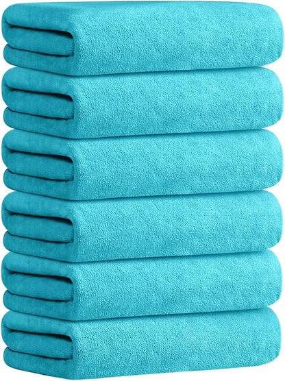 JML Microfiber Bath Towels Set, 27" x 55", 6 Pack, Sky Blue | Hanging Loop, Absorbent, Soft, Fast Drying, Lint free, Fade Resistant, Multipurpose for Adult, Beach, Pool, Sport, Yoga