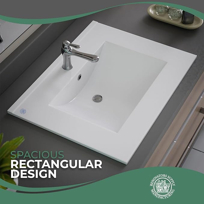 Renovators Supply Manufacturing Luke 24" Drop-in Self-Rimming Rectangular Bathroom Sink In White With Overflow Pack of 1