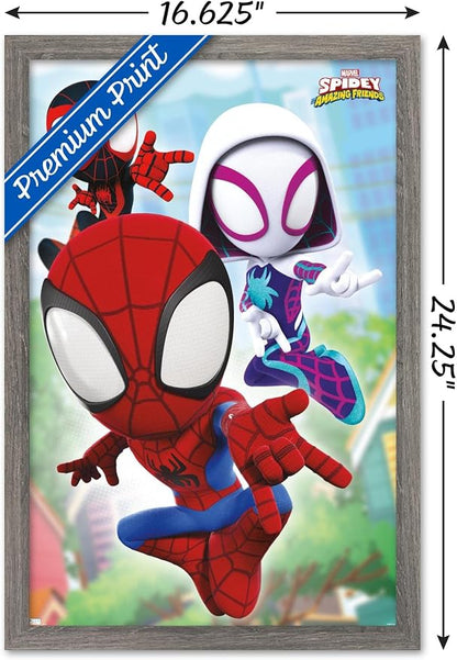 Trends International Marvel Spidey and His Amazing Friends - Webs Wall Poster, 14.72" x 22.37", Barnwood Framed Version