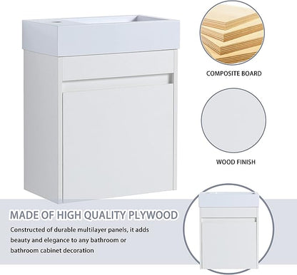 18 Inch Small Bathroom Vanity with Sink, 18" Floating Bathroom Vanity for Small Space, Wall Mounted Cabinet Set with Resin Basin Sink, Soft Close Door (WSG, 005-18" W X 10" D)
