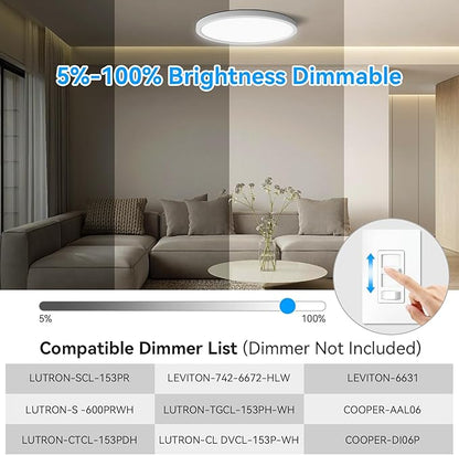 Aialun 12 Inch Led Flush Mount Ceiling Lights, 16/20/24W, 2700K-6500K 5 Color Selectable Dimmable Ceiling Light, 0.67" Super Slim Close to Ceiling Light fixtures for Bathroom, kitchen, Hallway, 1 Pack