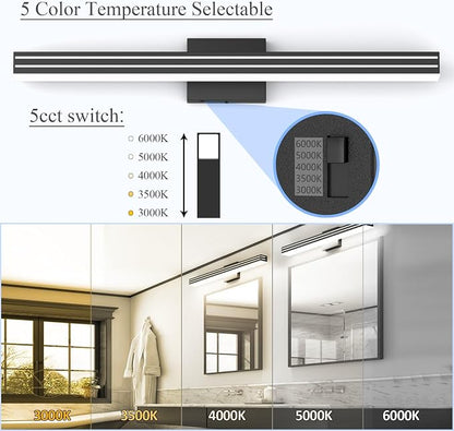 Ralbay Modern Black Bathroom Light Fixtures 5 Color Temperature Dimmable 31.5inch 30W Acrylic LED Black Bathroom Vanity Lighting Fixtures Over Mirror