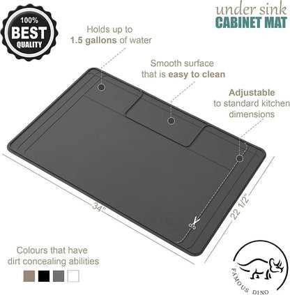 The Original Under Sink Mat - Silicone Waterproof mat, Trimmable, Easy to Clean, Kitchen cabinet liner, Under sink protector mats, Drip Tray with Lip - 34" x 22" or smaller