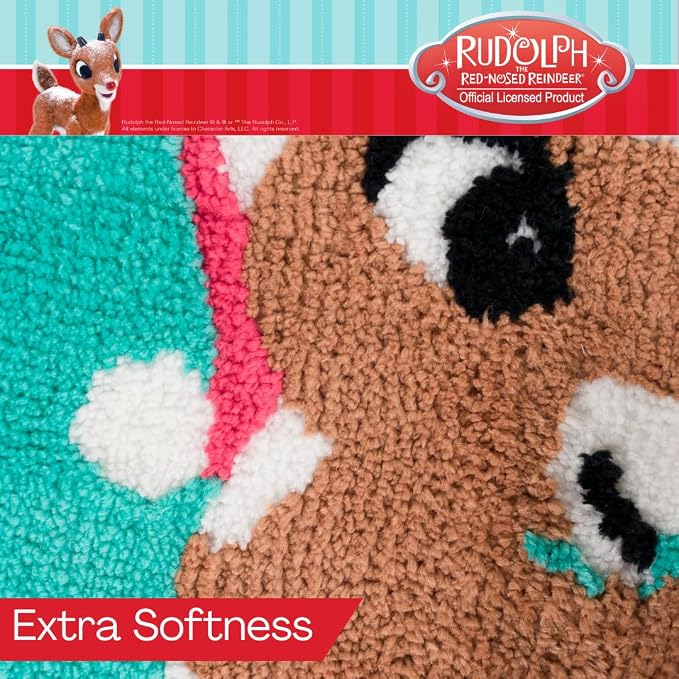 Collectibles Rudolph The Red Nose Reindeer Holiday & Christmas Non Slip Plush Poly Knit Bathroom Mat Rug, 17x24, (Officially Licensed Product) By Franco