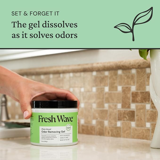 Fresh Wave Original Odor Eliminator Gel 2-Pack 15 oz & 7 oz Air Freshener | Plant-based formula. No parabens or harsh chemicals. EPA Safer Choice. Bathroom & closet odor absorber. Refillable.
